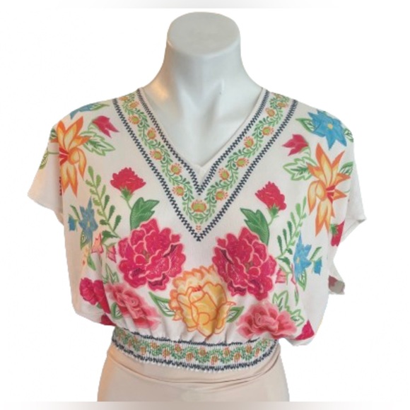 Jealous Tomato Tops - Jealous Tomato Women's Bohemian Vibrant Embroidered Floral Blouse
